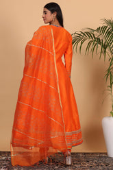 Orange Silk Kurta Set With Gota Work